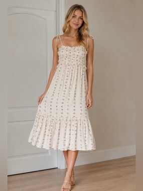wild fable Cream Midi Dress with Purple Floral Print